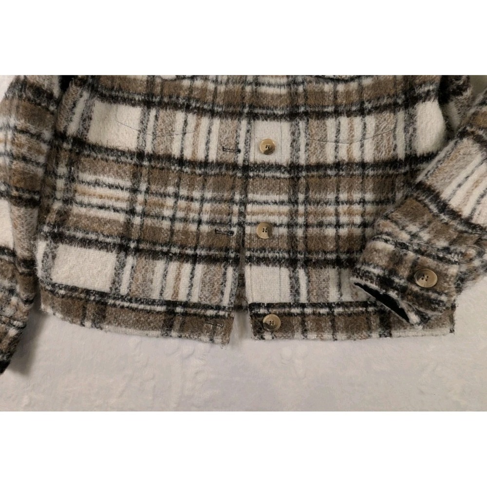 Joie Womens Extra Small/P Cropped Shacket Plaid Button Pockets Neutral Brushed - Picture 4 of 11